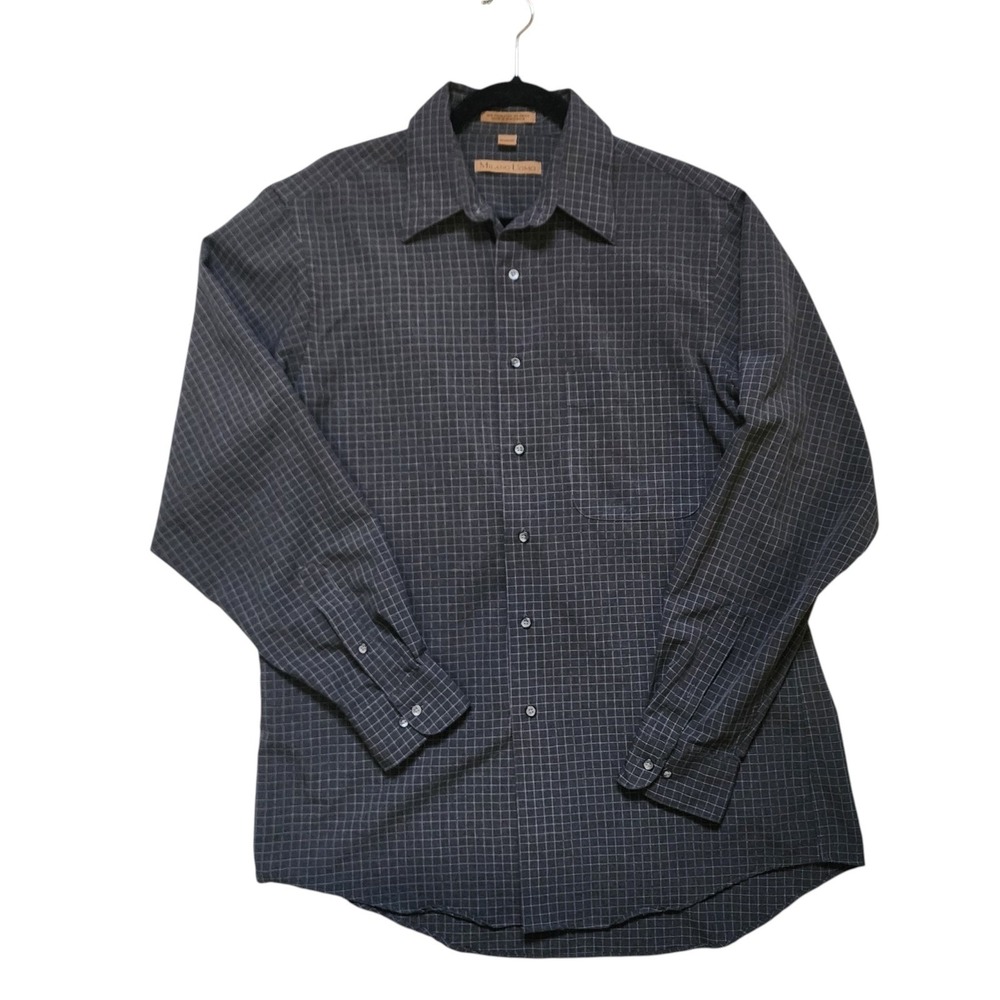 Milano Uomo Mens Button Up Shirt 16 34/35 Gray Windowpane Check Italian Style